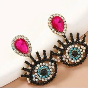 Vibrant Pink and Black Eye Earrings